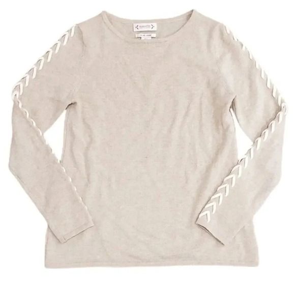 Nanette Lepore Beige Braid Detail 100% 2-ply Cashmere Sweater S - Picture 1 of 3